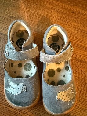 Livie & Luca Gray Suede Mary Janes with Fish Appliqués